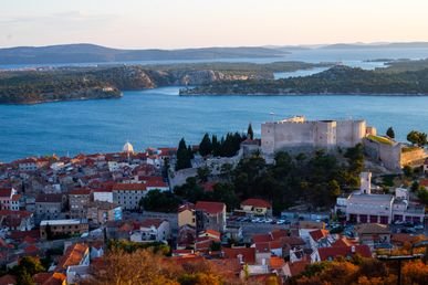 Šibenik old town and fortress overlooking the bay
