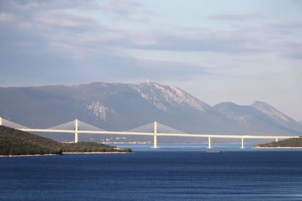 Pelješac Bridge crossing the sea on the coastal road to Dubrovnik