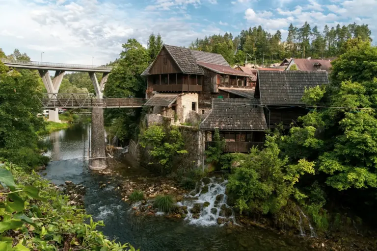 Waterfalls and old mill houses in Rastoke near Slunj