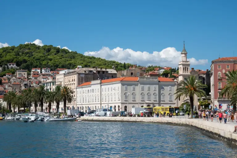 Split harbour and the Riva with Marjan hill behind