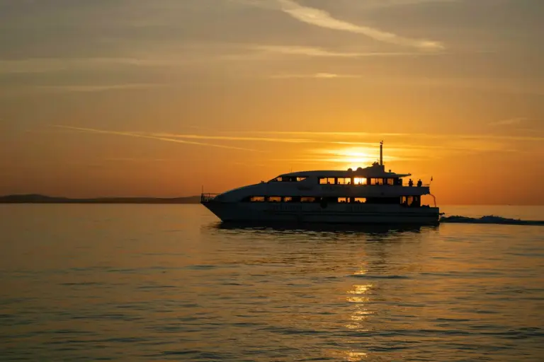 Boat on the sea off Zadar at sunset